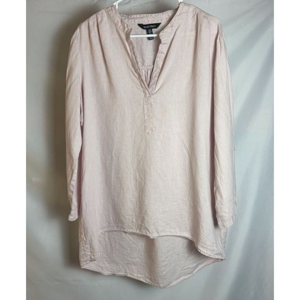 Ellen Tracy Split V-Neck Linen Tunic Blush Pink Size XL